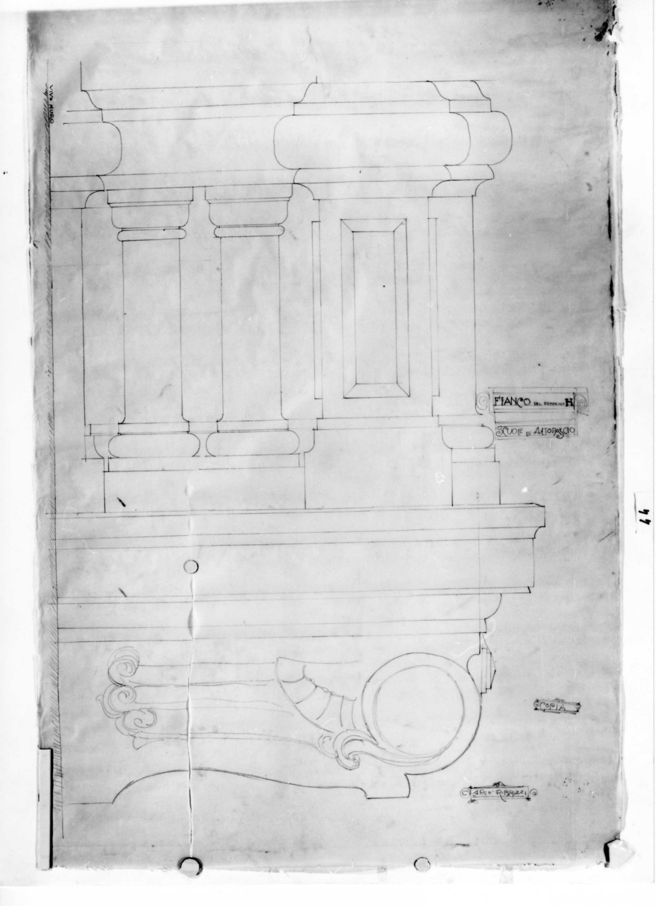 scuole comunali di Altopascio: dettaglio al vero di uno dei balconi (disegno architettonico) di Brizzi Raffaello (sec. XX)