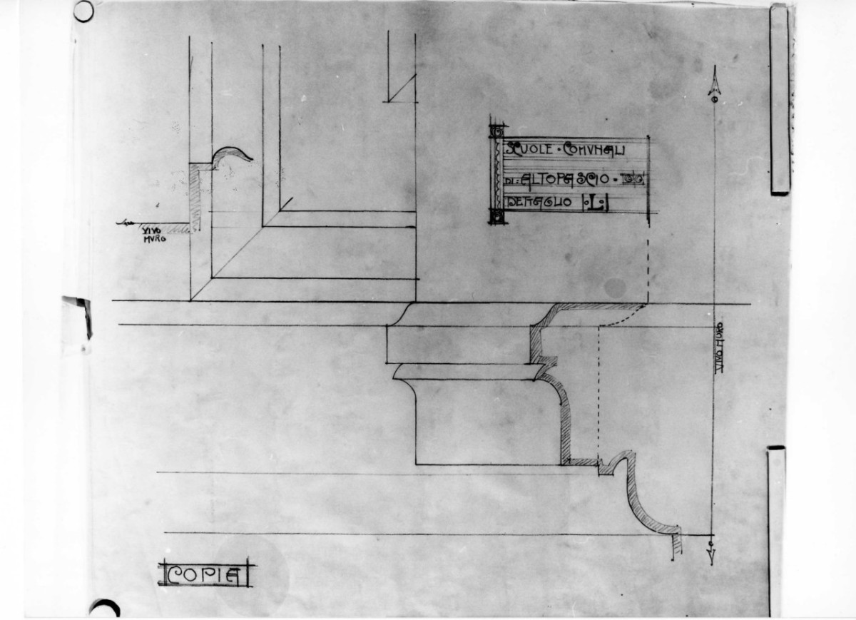 scuole comunali di Altopascio: dettaglio al vero dl davanzale di una delle finestre del piano terreno (disegno architettonico) di Brizzi Raffaello (sec. XX)