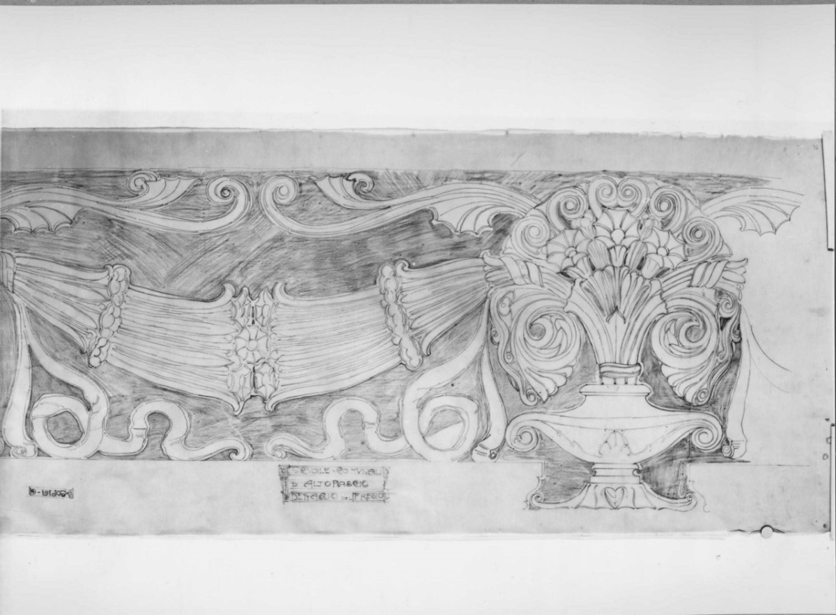 scuole comunali di Altopascio: dettaglio al vero del fregio di coronamento delle faciate (disegno architettonico) di Brizzi Raffaello (sec. XX)