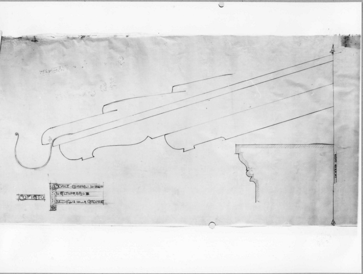 scuole comunali di Altopascio: dettaglio al vero della gronda (disegno architettonico) di Brizzi Raffaello (sec. XX)