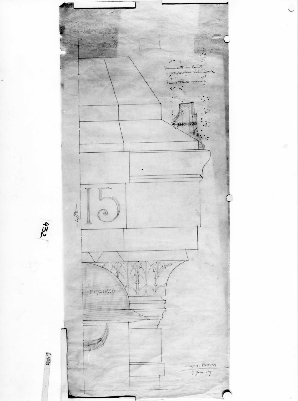 Monumento ai caduti di Montecatini Valdinievole, monumento ai caduti della guerra 1915-18 a Montecatini Valdinievole (disegno architettonico, serie) di Brizzi Raffaello (sec. XX)