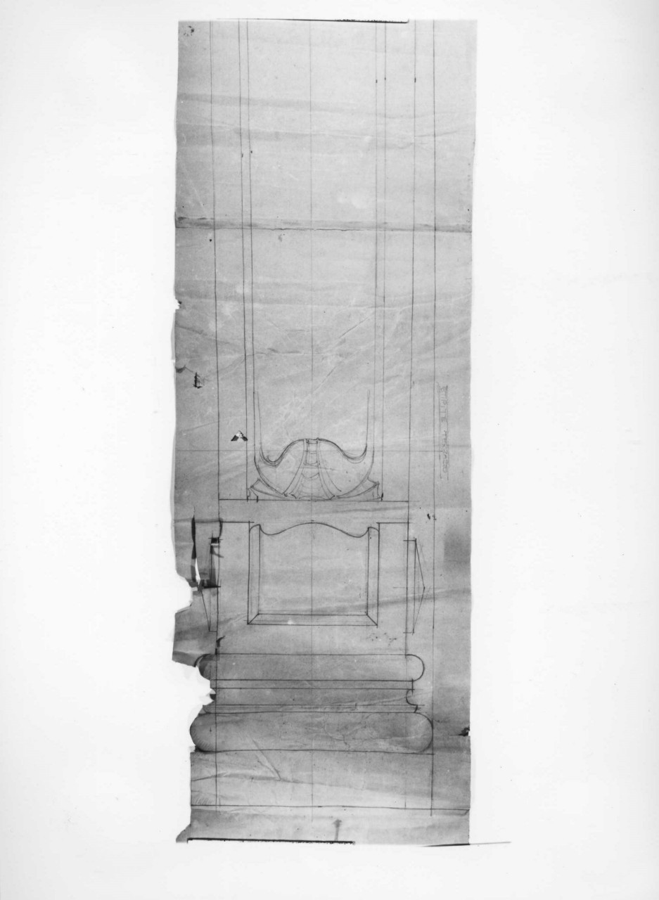 Stipite terrazzo, villino Guidi a Monsummano Terme: dettaglio della finestra del balcone in scala 1:1 (disegno architettonico) di Brizzi Raffaello (primo quarto sec. XX)