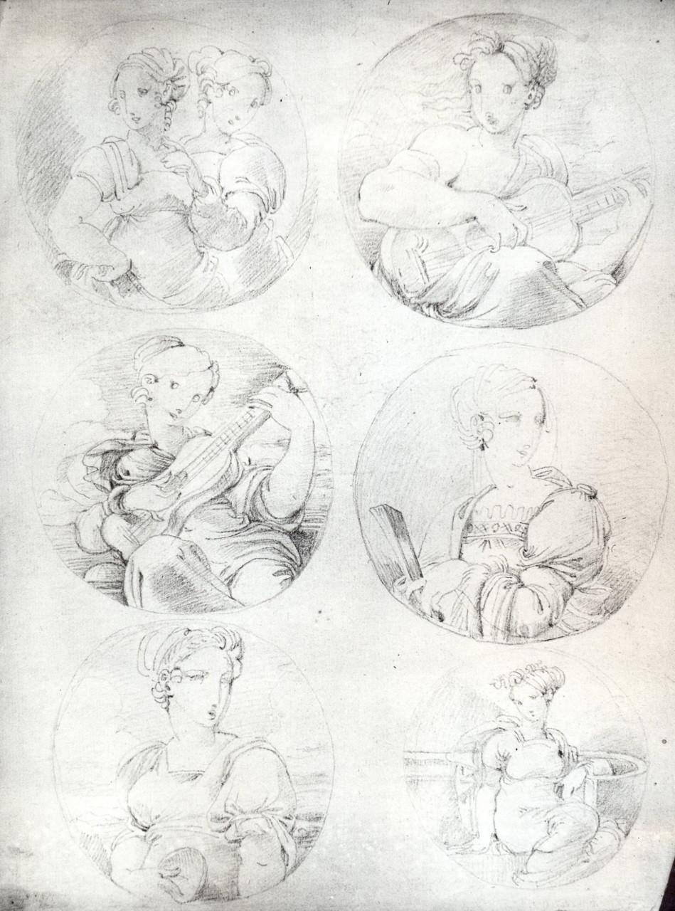 tondi con busti di donne (disegno) di Duranti Fortunato (prima metà sec. XIX)