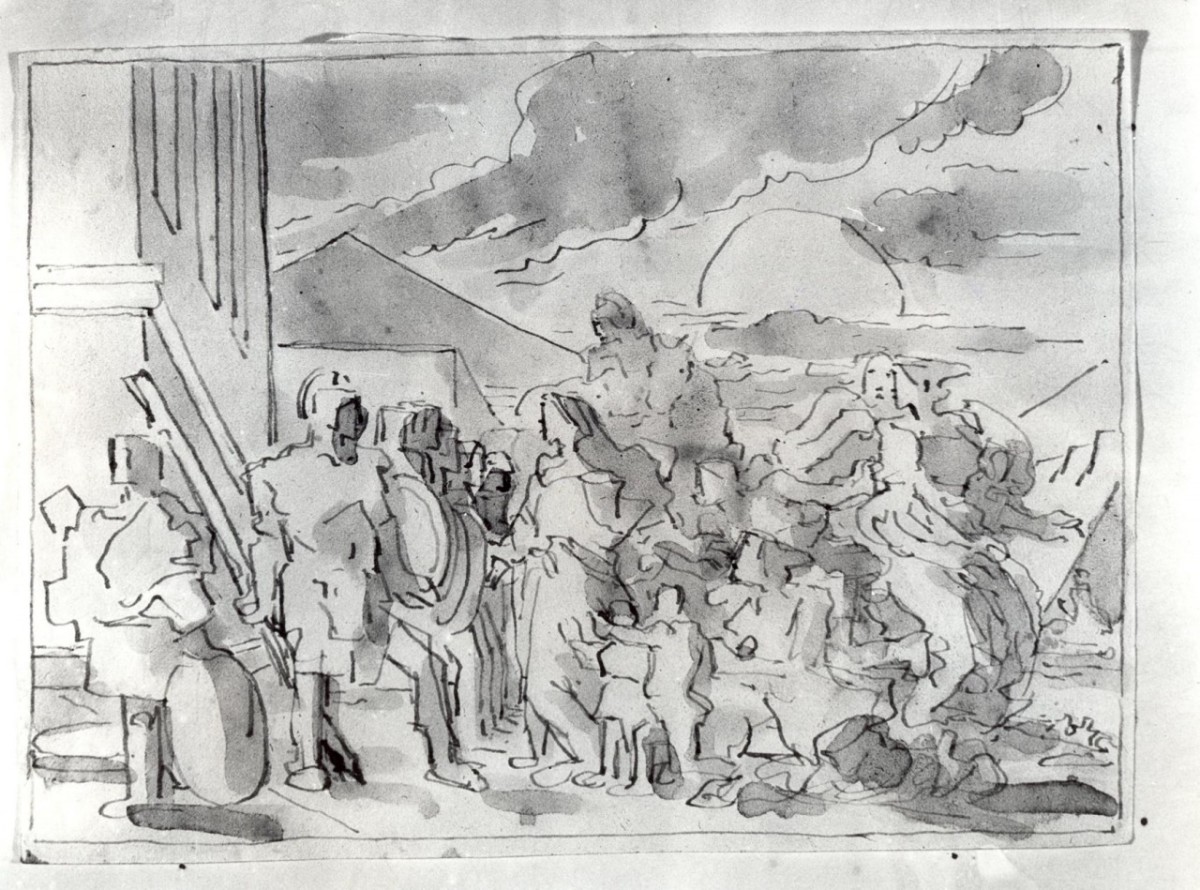 paesaggi al tramonto con figure classiche (disegno) di Duranti Fortunato (prima metà sec. XIX)