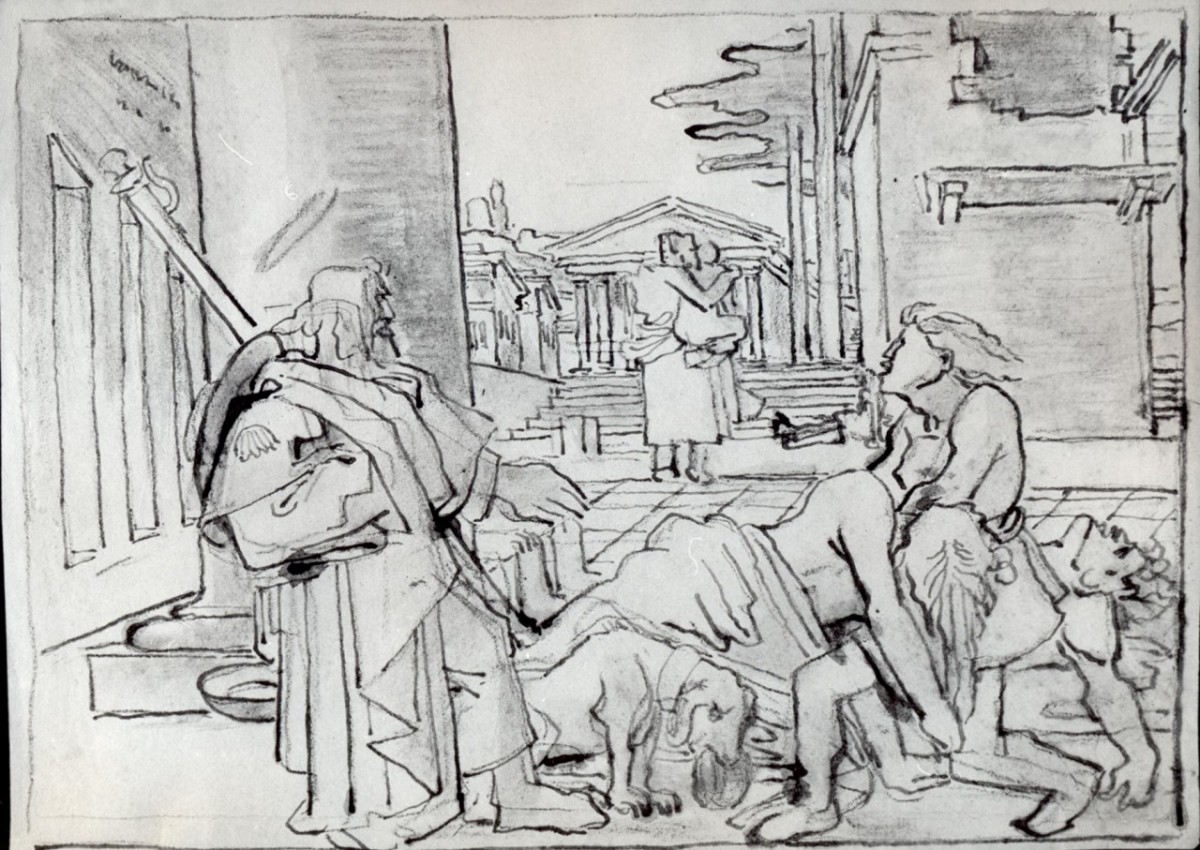 scena con san Rocco e appestati in una città antica (disegno) di Duranti Fortunato (prima metà sec. XIX)