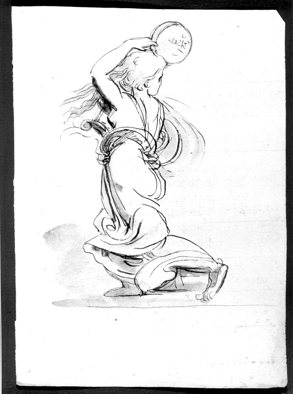 figura femminile di spalle con una lira e un tamburello (disegno) di Duranti Fortunato (prima metà sec. XIX)