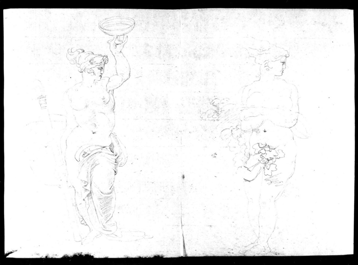 due figure femminili seminude, all'antica (disegno) di Duranti Fortunato (prima metà sec. XIX)
