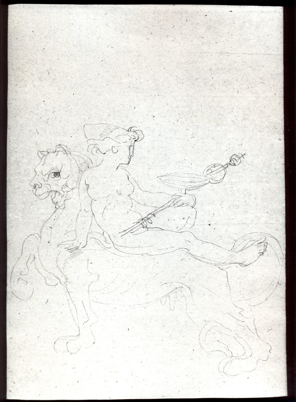 due figure femminili, una su una leonessa, una di profilo (disegno) di Duranti Fortunato (prima metà sec. XIX)