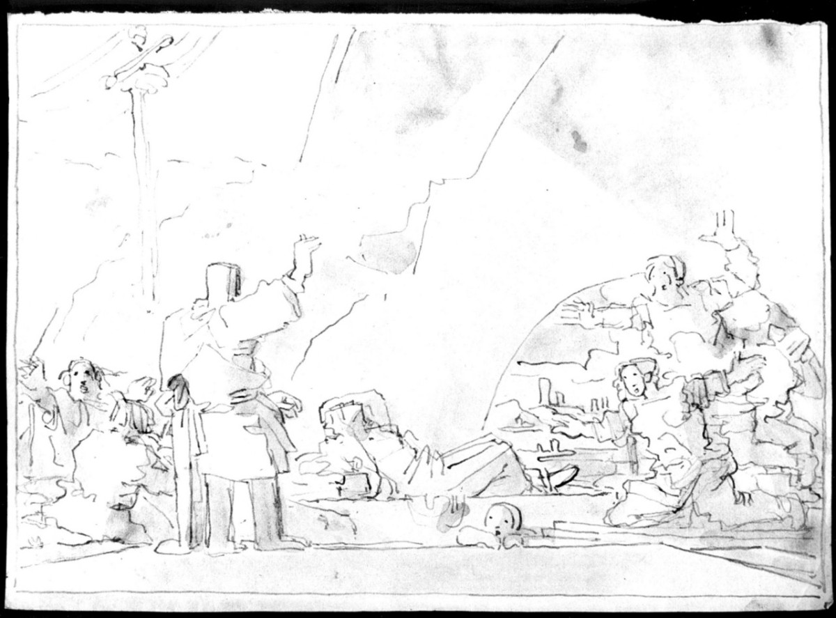 scena all'antica con una figura a sinistra di spalle e un gruppo a destra (disegno) di Duranti Fortunato (prima metà sec. XIX)