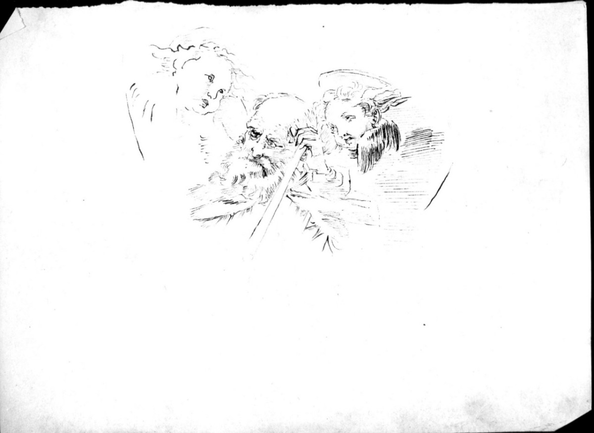 tre teste, due di cherubini, una di vecchio (disegno) di Duranti Fortunato (prima metà sec. XIX)