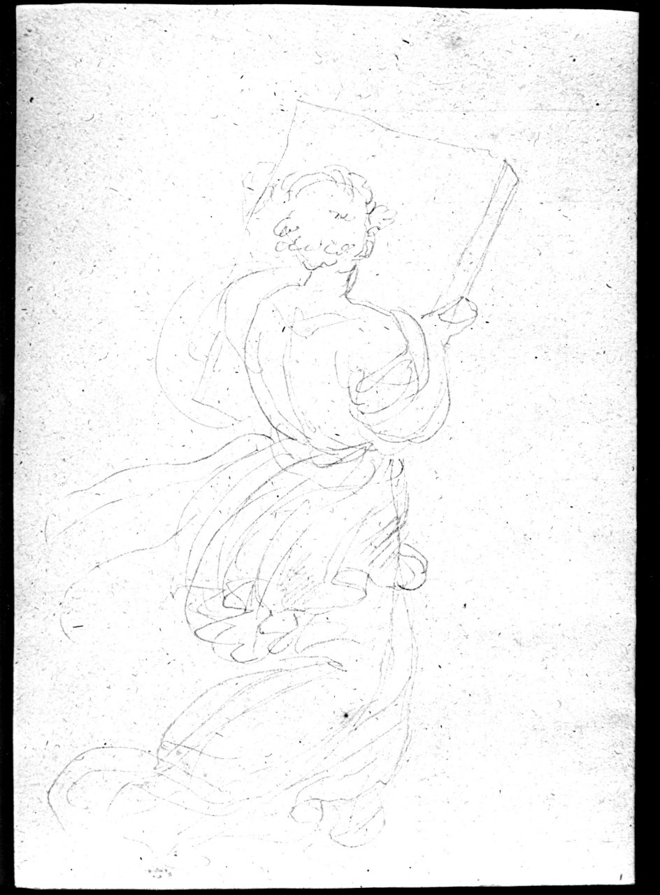 due figure femminili all'antica, una con un libro, una seminuda (disegno) di Duranti Fortunato (prima metà sec. XIX)