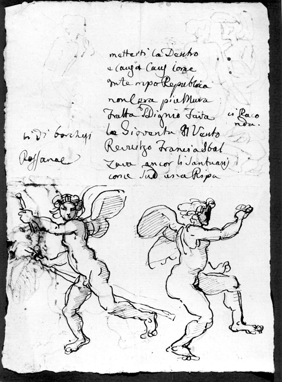 schizzi di figure e scritte, recto// schizzi di angeli e scritte, verso (disegno) di Duranti Fortunato (prima metà sec. XIX)