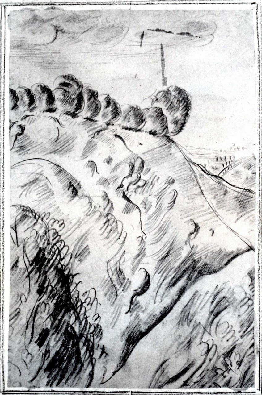 paesaggio collinare (disegno) di Longhi Roberto (sec. XX)