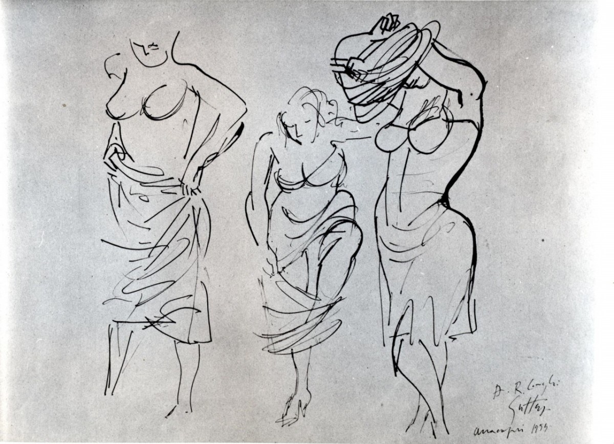 tre donne che si svestono (disegno) di Guttuso Renato (sec. XX)