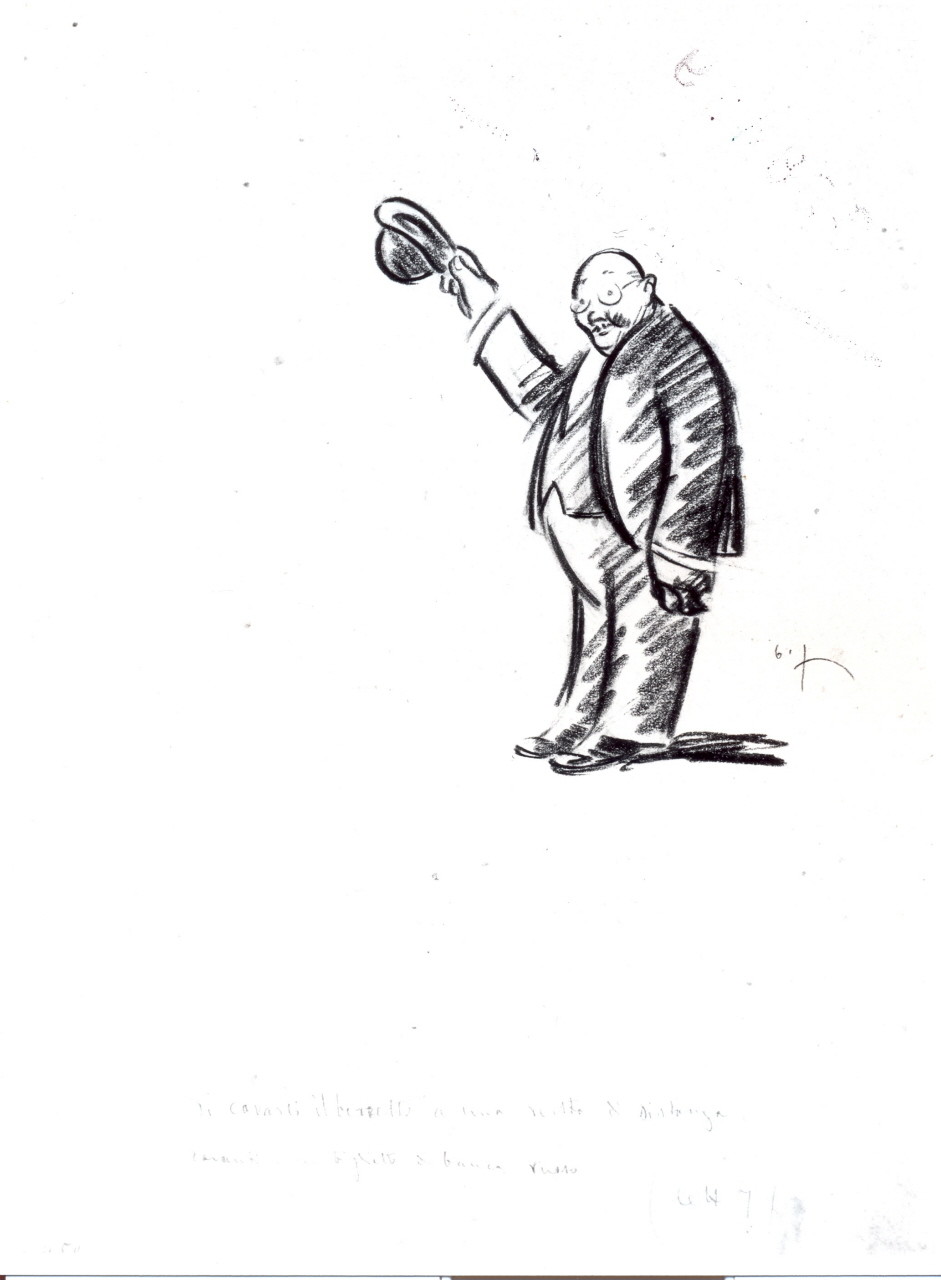 signore obeso che si leva il cappello (disegno) di Fabiano B (primo quarto sec. XX)