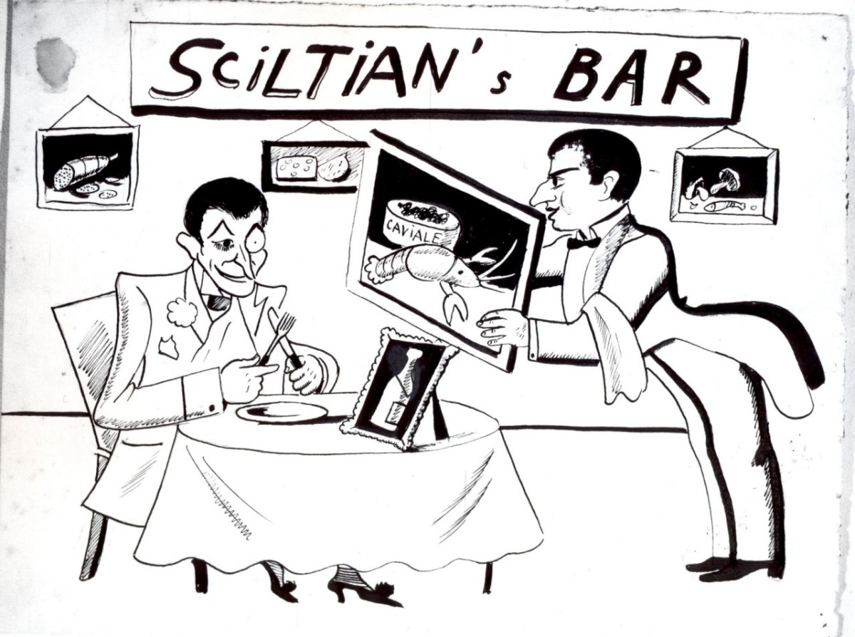 Sciltian's Bar, un signore al ristorante (disegno) - ambito italiano (secondo quarto sec. XX)