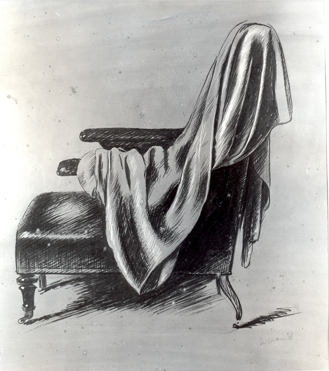 poltrona con panneggio (disegno) di Sciltian Gregorio (sec. XX)
