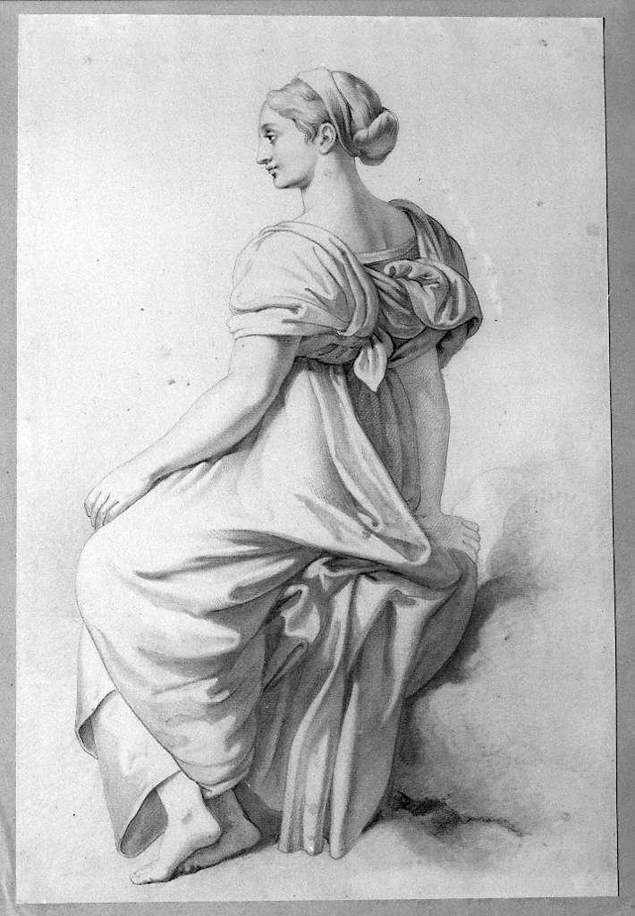 figura femminile panneggiata (disegno) di Spadafora S (fine sec. XIX)