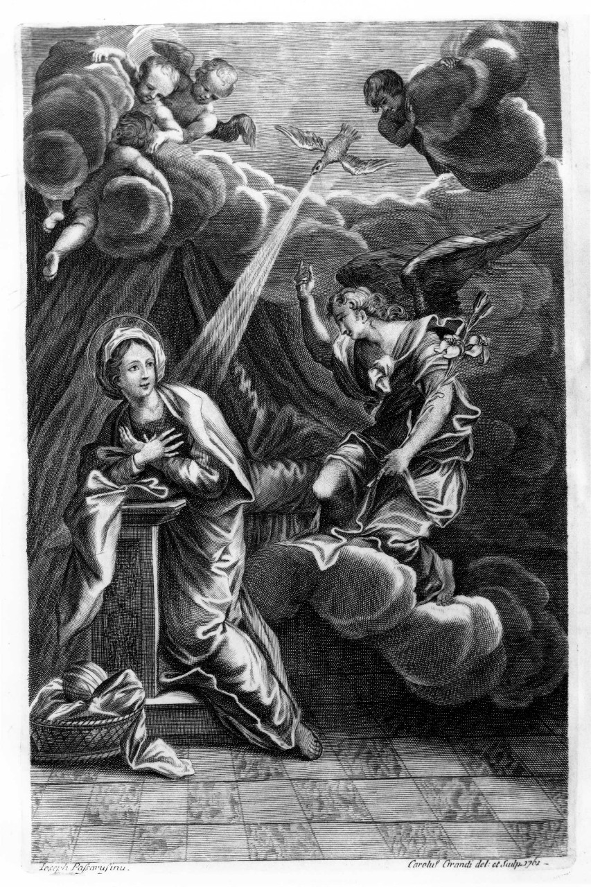 L' Annunciazione, Annunciazione (stampa, elemento d'insieme) di Grandi Carlo (sec. XVIII)