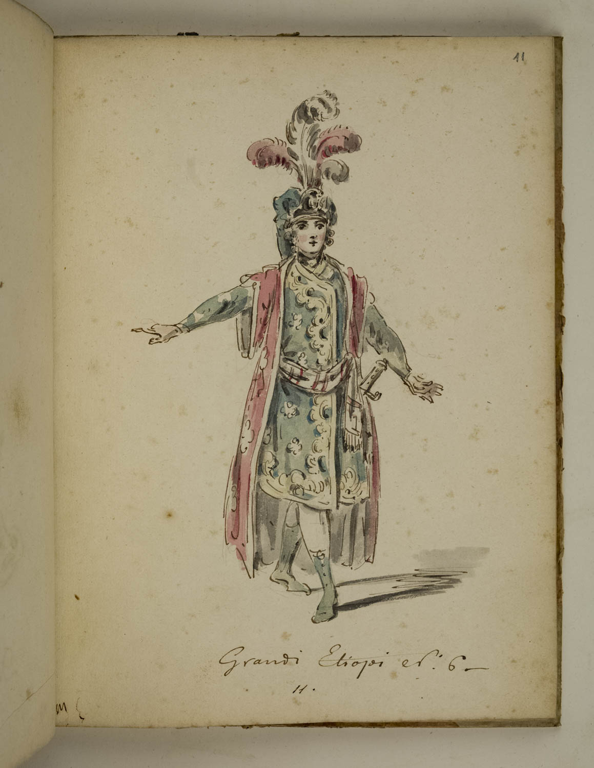 Grandi etiopi, figurino di costume teatrale per personaggi maschili nel ruolo di grandi etiopi (disegno) di Marini Leonardo (terzo quarto sec. XVIII)