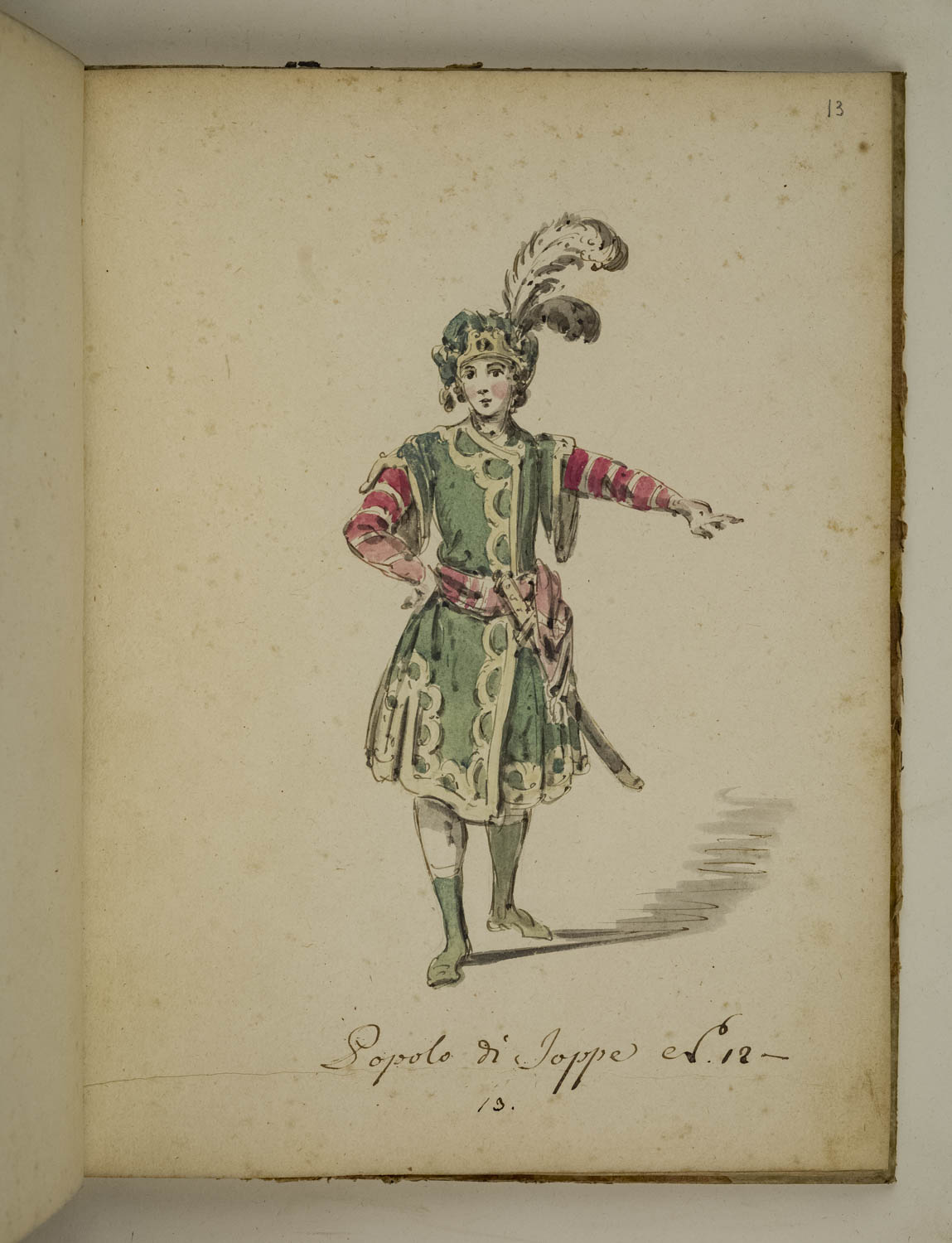 Popolo di Joppe, figurino di costume teatrale per personaggi maschili nel ruolo del popolo di Joppe (disegno) di Marini Leonardo (terzo quarto sec. XVIII)