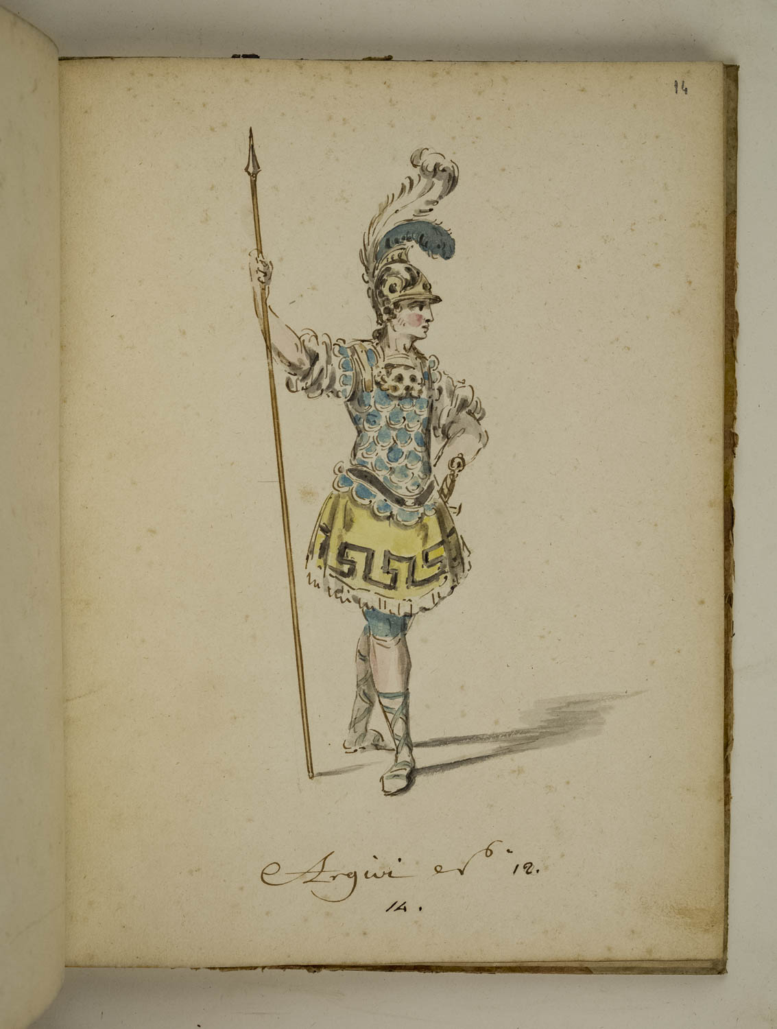 Argivi, figurino di costume teatrale per comparse maschili nel ruolo di argivi (disegno) di Marini Leonardo (terzo quarto sec. XVIII)