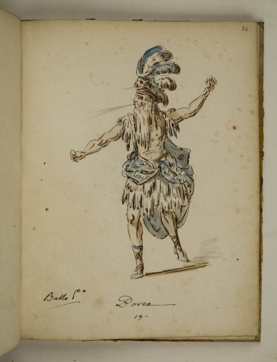 Borea, figurino di costume teatrale per personaggio maschile nel ruolo di Borea (disegno) di Marini Leonardo (terzo quarto sec. XVIII)