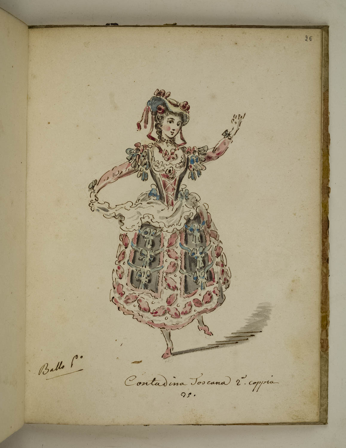 Contadina toscana, figurino di costume teatrale per personaggio femminile nel ruolo di contadina toscana (disegno) di Marini Leonardo (terzo quarto sec. XVIII)