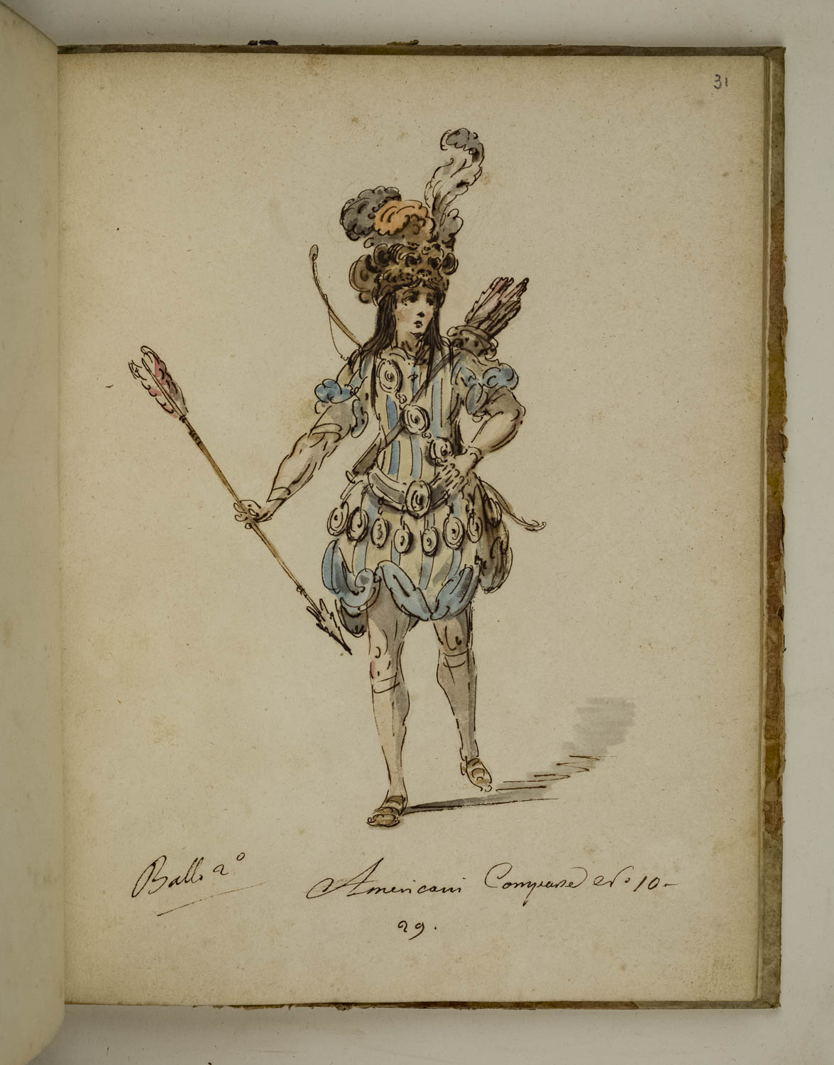 Americani comparse, figurino di costume teatrale per comparse maschili nel ruolo di americani (disegno) di Marini Leonardo (terzo quarto sec. XVIII)