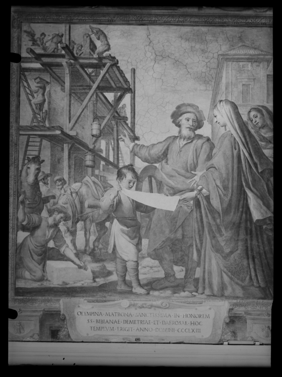 Pietro : da Cortona . Santa Olimpina fa edificare la chiesa di santa Bibiana <Chiesa di Santa Bibiana ; Roma> - Spazi interni - Affreschi (negativo) di laboratorio fotografico Soprintendenza Monumenti del Lazio (laboratorio) (terzo quarto XX)
