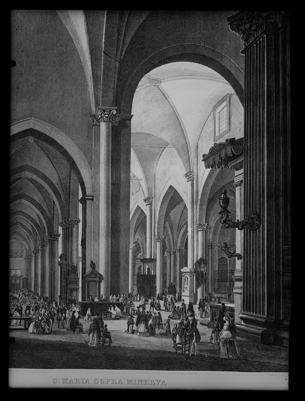 Basilica di Santa Maria Sopra Minerva <Roma> - Spazi interni - Stampe - 1830 (negativo) di laboratorio fotografico Soprintendenza Monumenti del Lazio (laboratorio) (terzo quarto XX)
