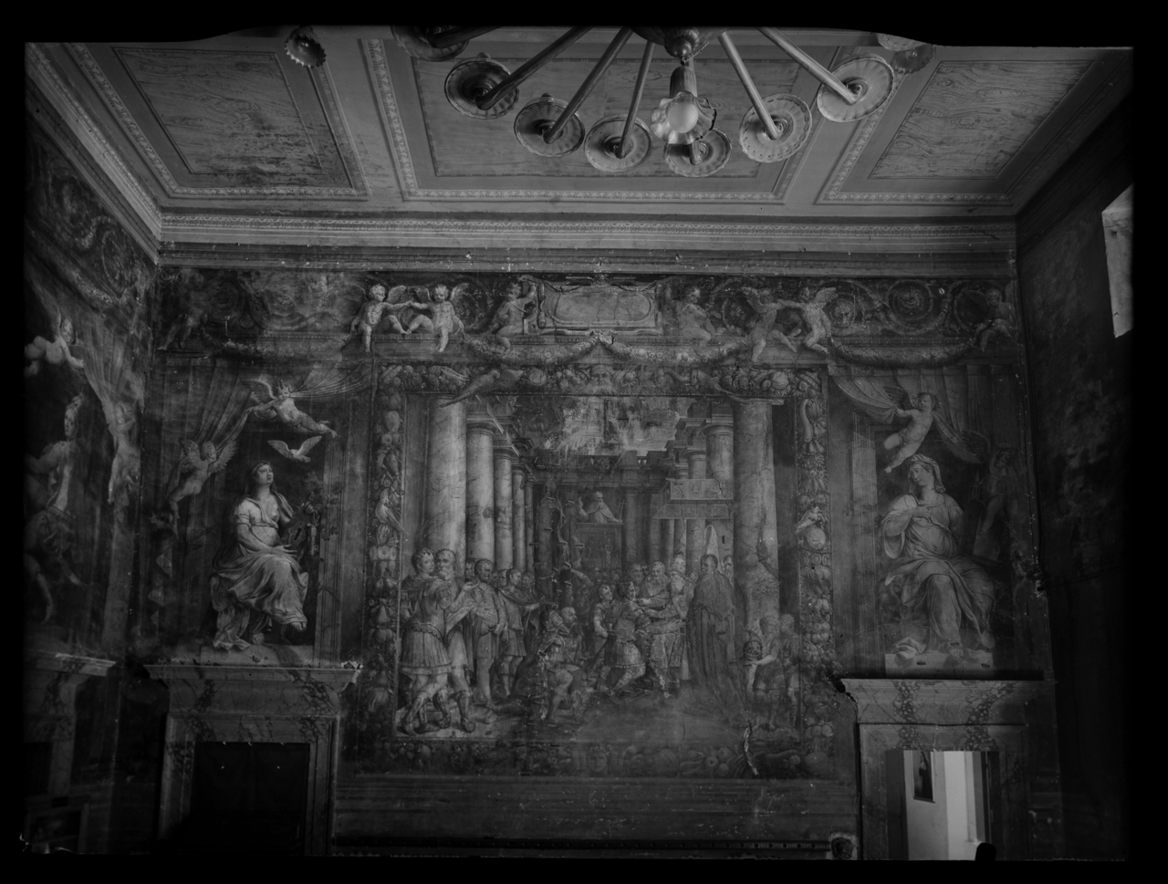 Del Colle, Raffaellino . Paolo III Farnese consegna le insegne crociate ad un soldato <Palazzo Rondinini ; Roma> - Dipinti murali - Affreschi - Sec. 16 (negativo) di laboratorio fotografico Soprintendenza Monumenti del Lazio (laboratorio) (terzo quarto XX)