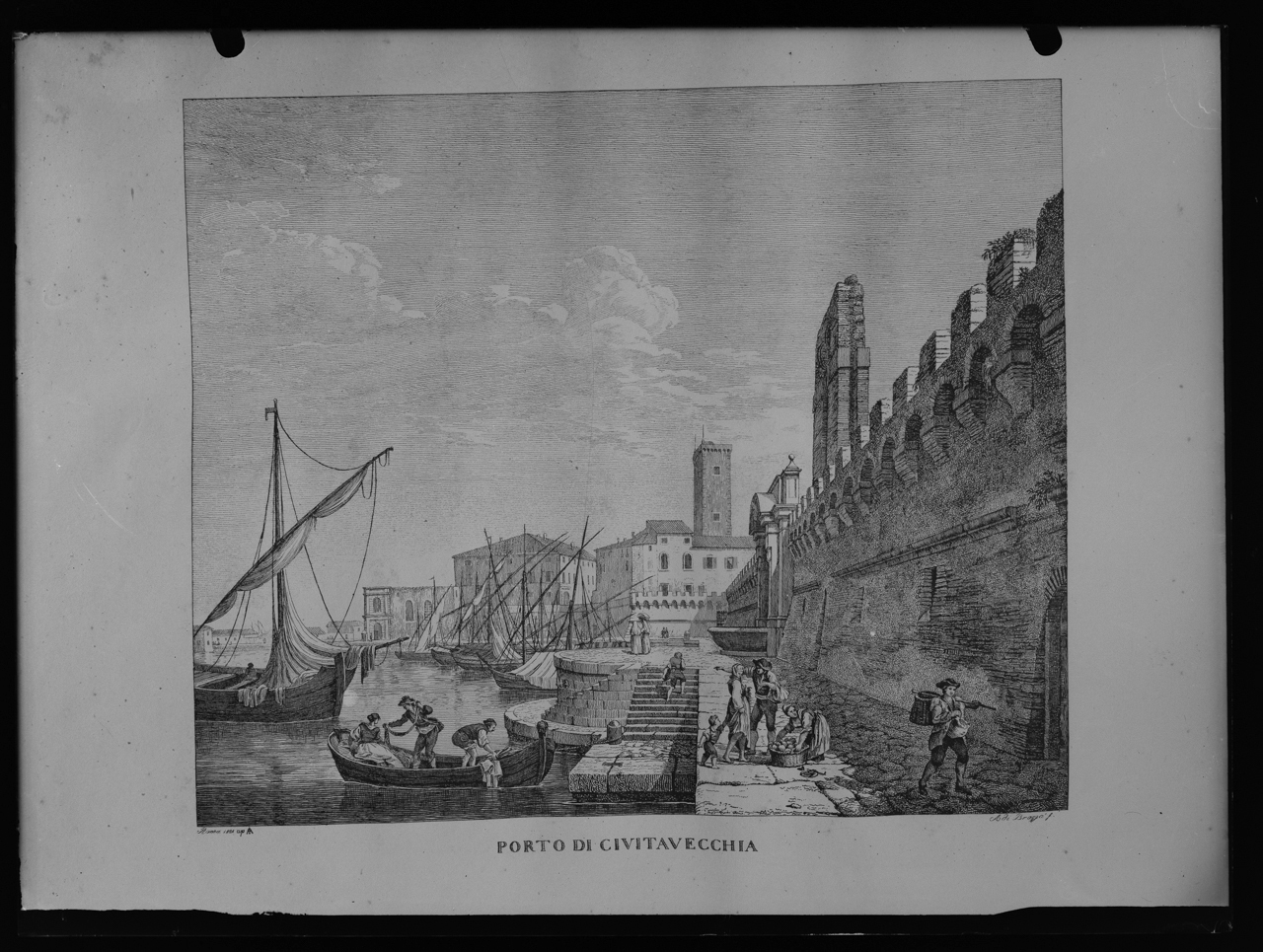 Savorgnan di Brazzà, Ascanio . Porto di Civitavecchia <Istituto Centrale per la Grafica ; Roma> - Incisione - 1824 (negativo) di laboratorio fotografico Soprintendenza Monumenti del Lazio (laboratorio) (terzo quarto XX)