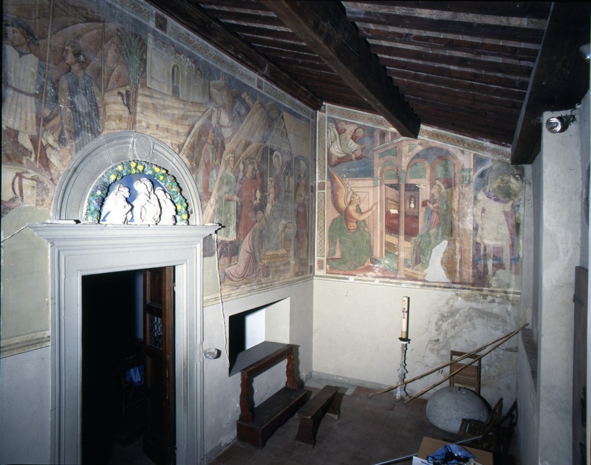 adorazione dei Re Magi/ San Cristoforo/ Annunciazione/ San Michele Arcangelo (dipinto murale, complesso decorativo) di Paolo Schiavo (sec. XV)