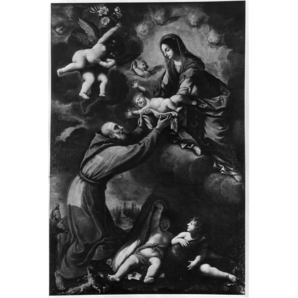 San Felice da Cantalice riceve dalla Madonna il Bambino Gesù (dipinto) di Vanni Giovanni Battista (metà sec. XVII)