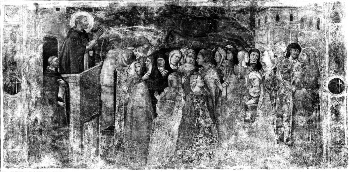 miracolo del cavallo infuriato (dipinto murale staccato) di Franchi Rossello di Jacopo, Ventura di Moro (secondo quarto sec. XV)