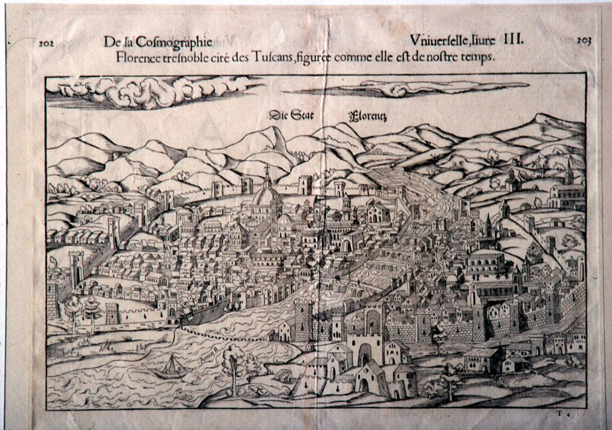 veduta panoramica di Firenze (stampa) di MÃ¼nster Sebastiano (terzo quarto sec. XVI)