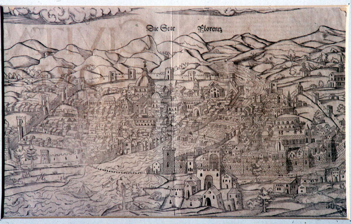 veduta panoramica di Firenze (stampa) di MÃ¼nster Sebastiano (metà sec. XVI)