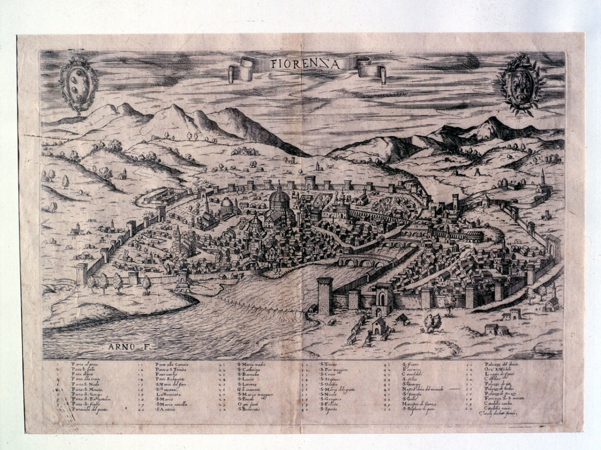 veduta semiprospettica di Firenze ripresa da Bellosguardo (stampa) di Duchet Claude (sec. XVI)