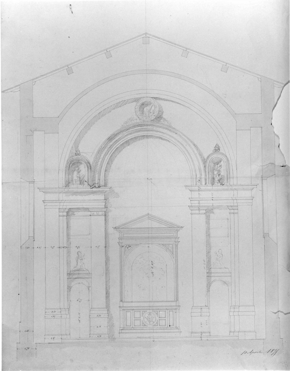 prospetto dell'abside (disegno) di Corinti Corinto (sec. XIX)
