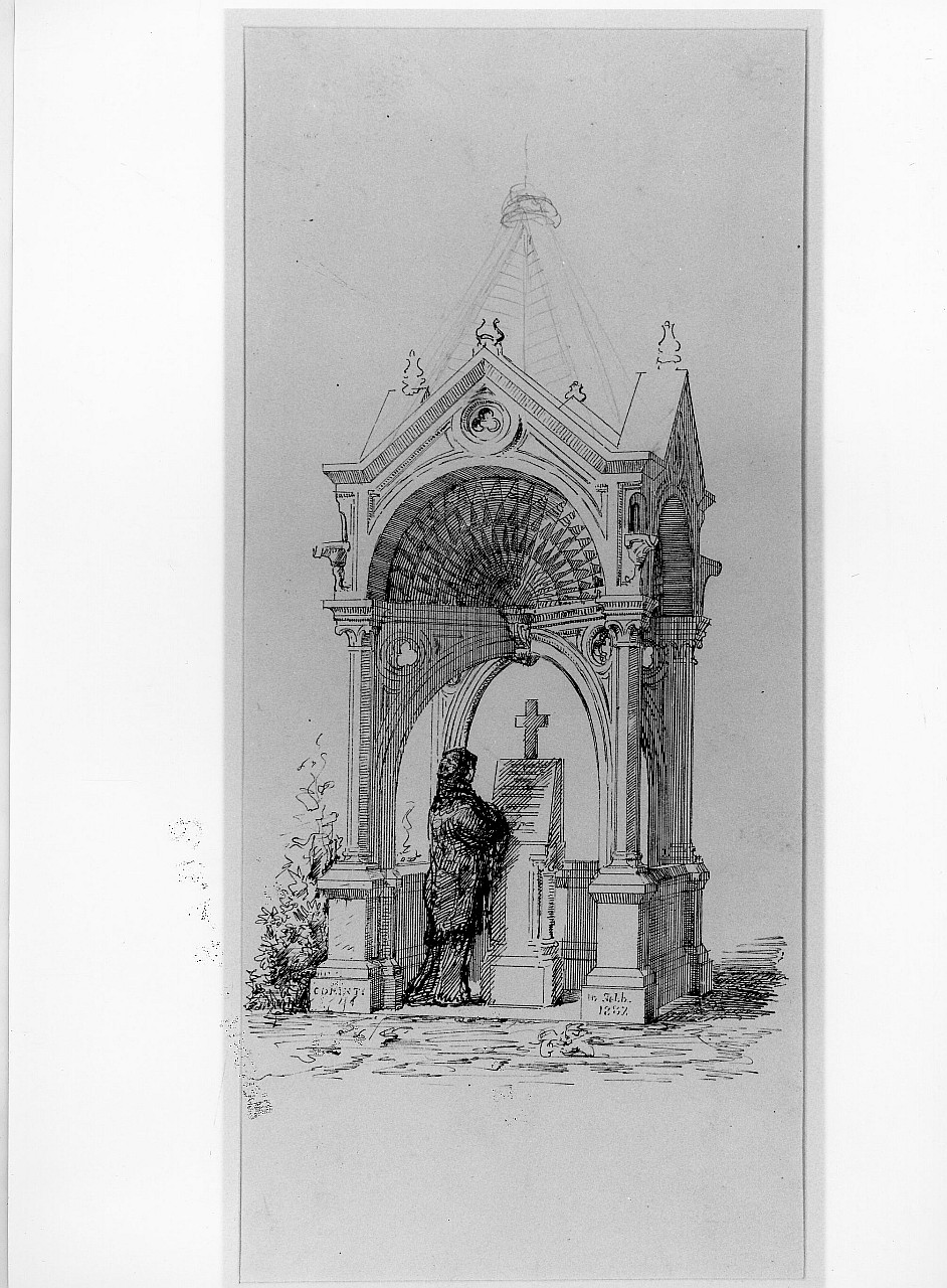 veduta di una cappella funeraria (stampa) di Corinti Corinto - ambito fiorentino (sec. XIX)