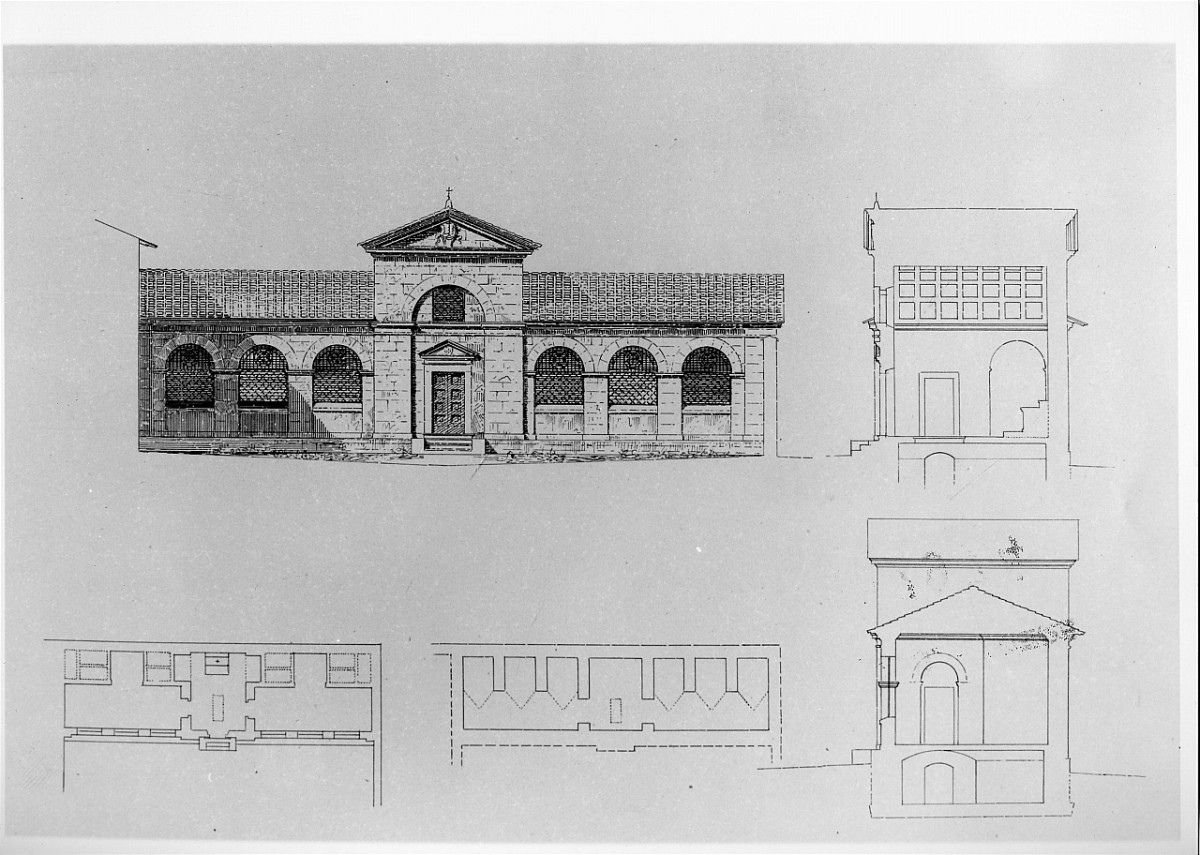 prospetto sezione e pianta della cappella (stampa, serie) di Corinti Corinto - ambito fiorentino (sec. XX)