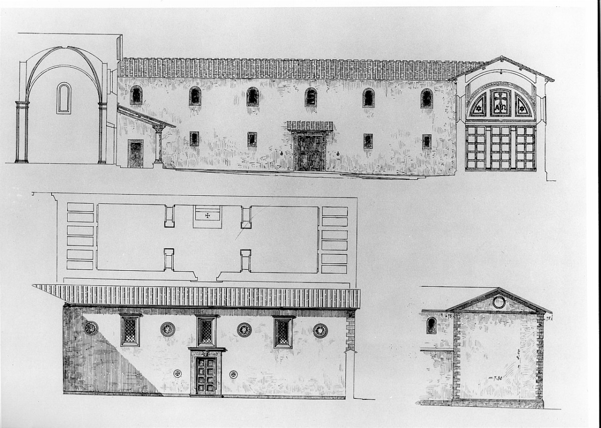 prospetto sezione e pianta della cappella (stampa, serie) di Corinti Corinto - ambito fiorentino (sec. XX)