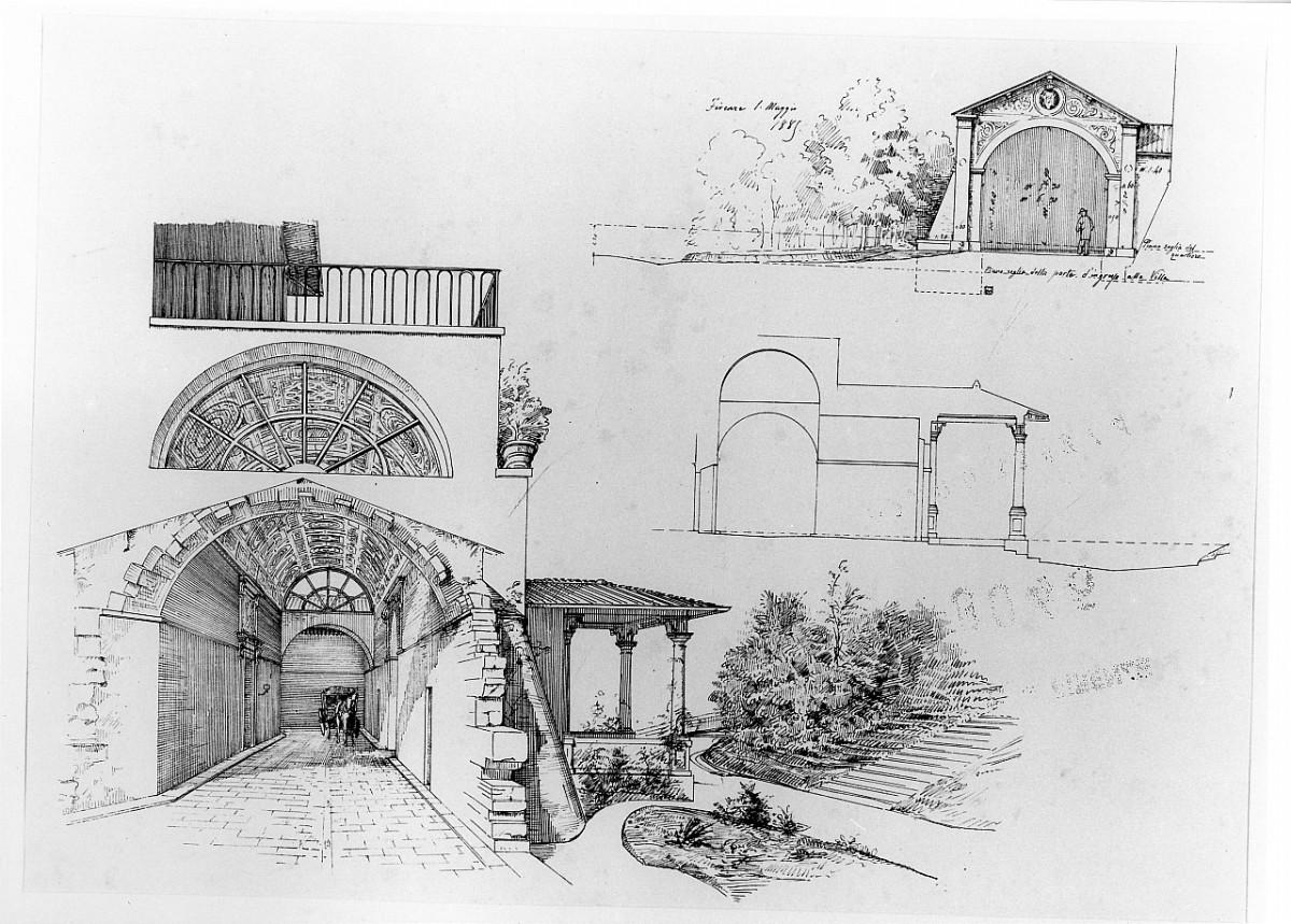 prospetto e sezione dell'ingresso delle carrozze (stampa, serie) di Corinti Corinto - ambito fiorentino (sec. XIX)