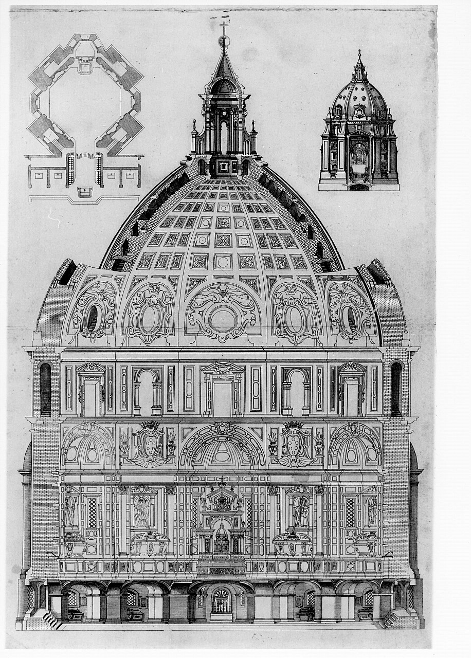 sezione della cappella dei Principi in S. Lorenzo a Firenze (stampa) di Buontalenti Bernardo, Nigetti Matteo - ambito toscano (prima metà sec. XVII)