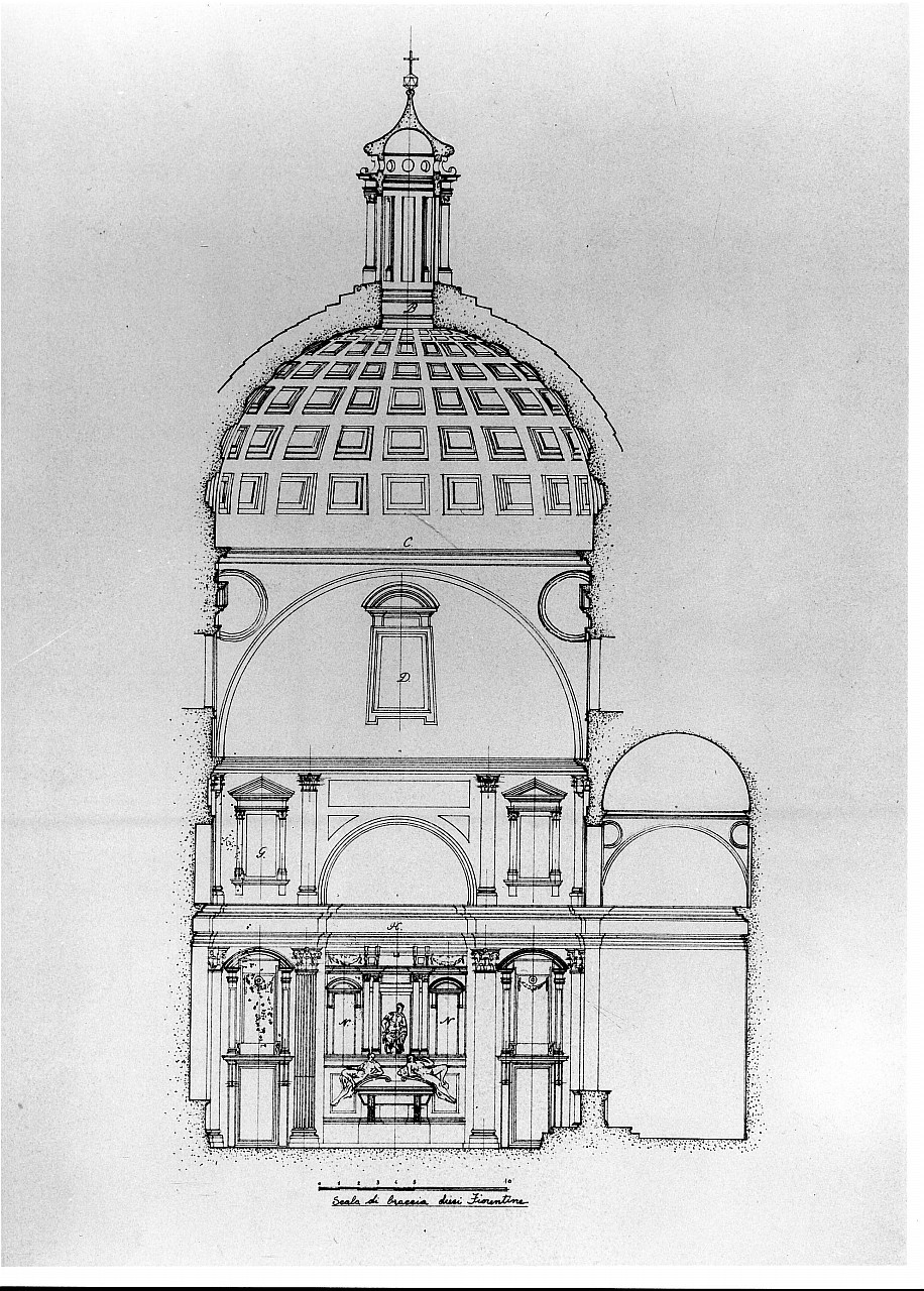 sezione della Sacrestia Nuova in S. Lorenzo a Firenze (stampa) - ambito toscano (primo quarto sec. XX)