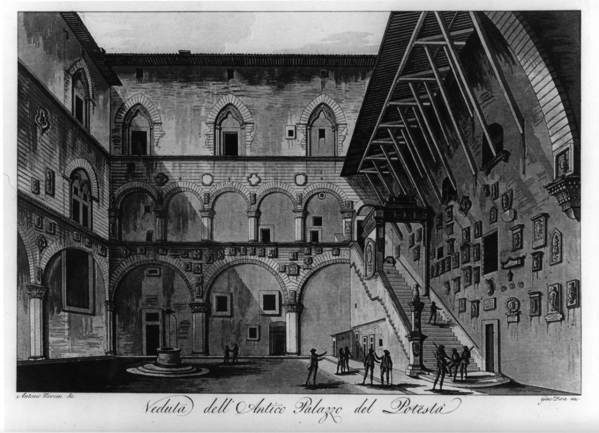 interno di vecchio palazzo fiorentino (stampa) di Terreni Antonio, Pera Giuseppe (sec. XIX)