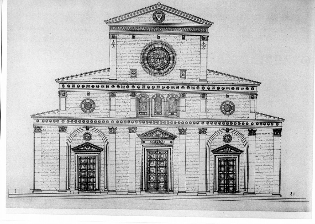 progetto di decorazione della facciata della basilica di S. Lorenzo a Firenze (stampa) di Calderini Guglielmo, Alinari Vittorio (sec. XX)
