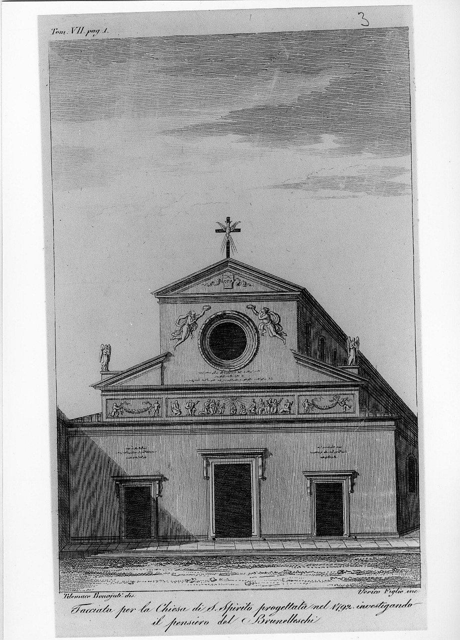 facciata di S. Spirito a Firenze (stampa) di Verico, Bonajuti Telemaco, Del Rosso Giuseppe (prima metà sec. XIX)