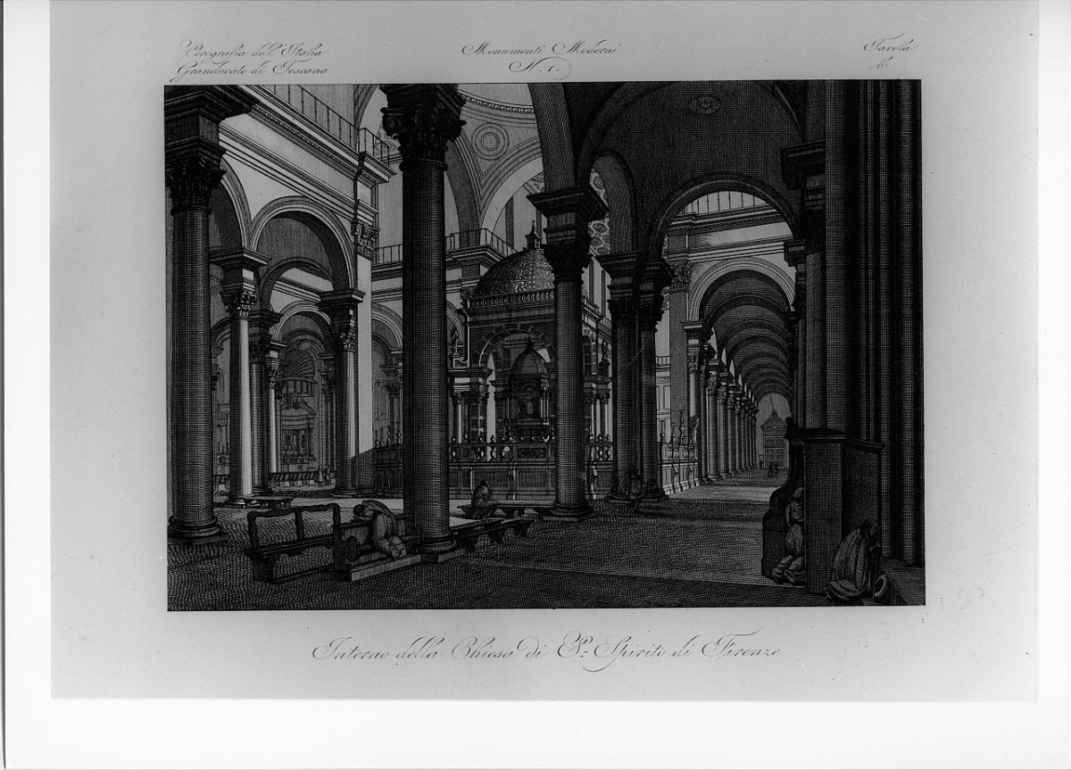 interno di S. Spirito a Firenze (stampa) di De Vegni L (prima metà sec. XIX)